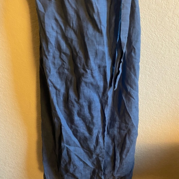 PAVIETRA Linen Twisted Straps Blue Wrap Pockets Resortwear Feminine Dress XS - Picture 9 of 16